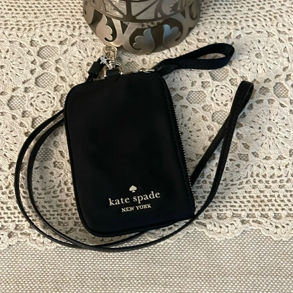 NWT-Kate Spade Chelsea Black Card Case Lanyard ID Multi Zip Card Case - Picture 1 of 9